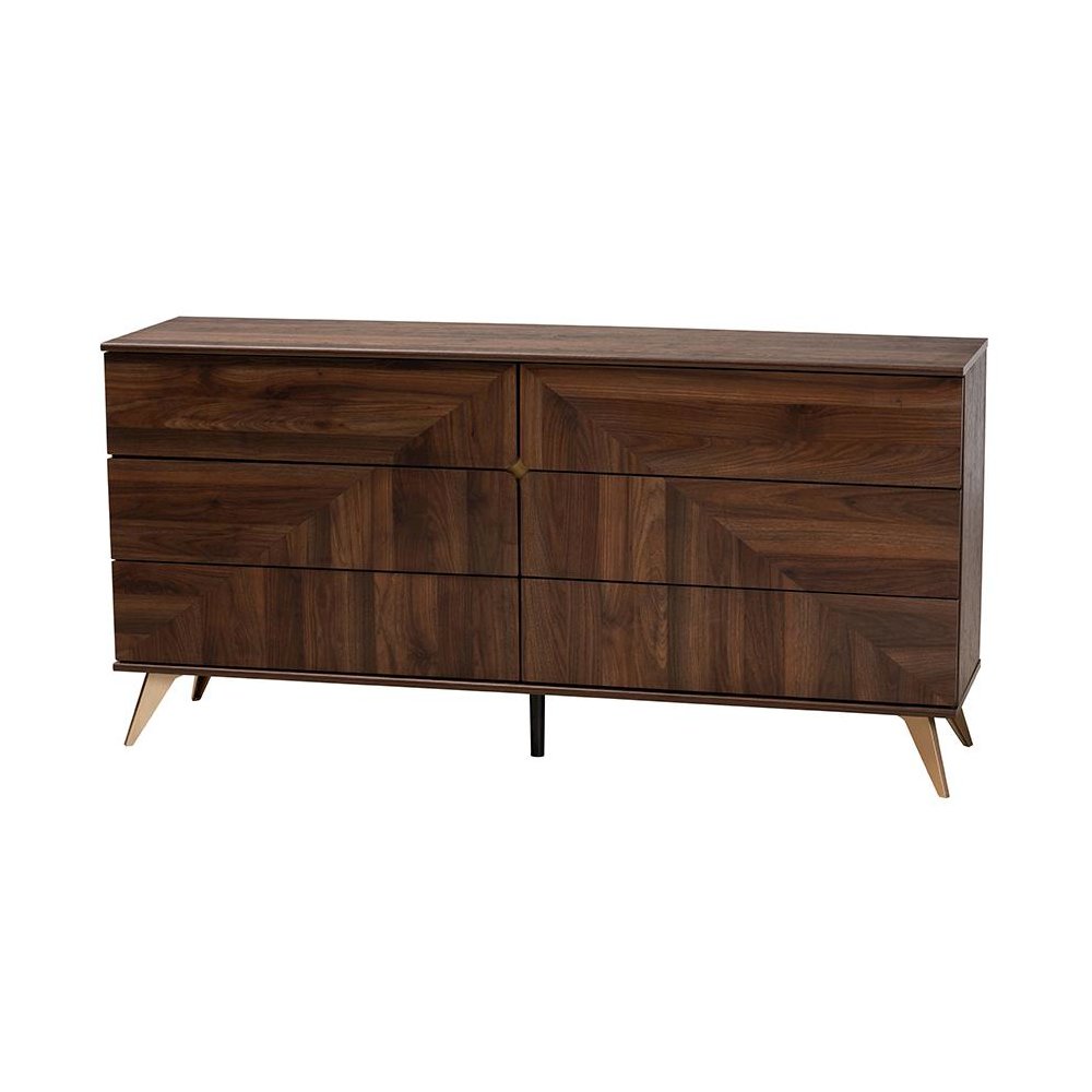 Transitional Walnut Brown Finished Wood 6-Drawer Dresser. Picture 1
