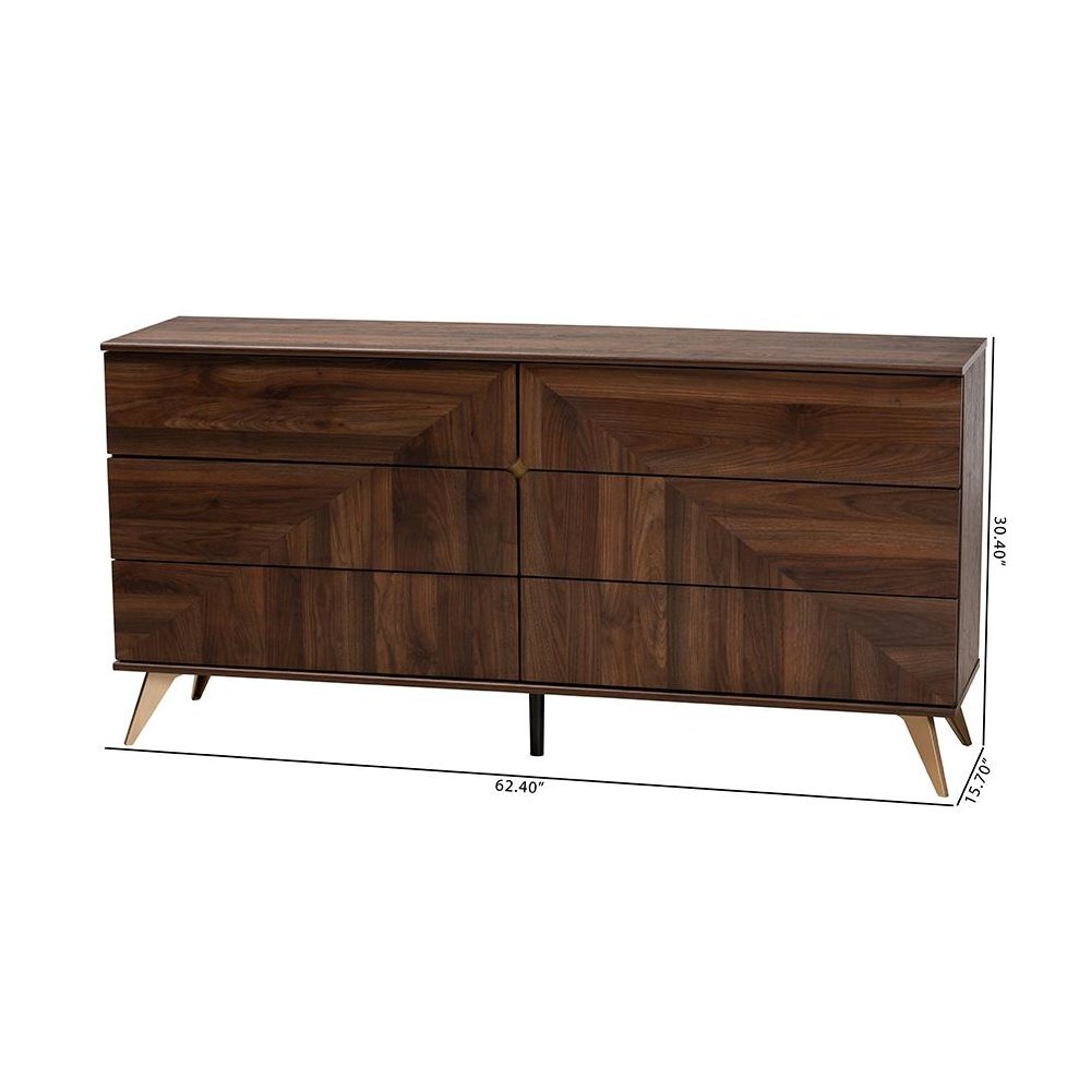 Transitional Walnut Brown Finished Wood 6-Drawer Dresser. Picture 10
