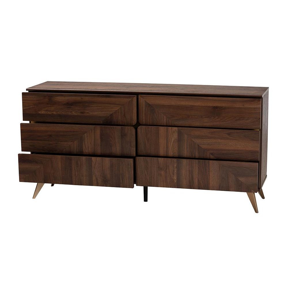 Transitional Walnut Brown Finished Wood 6-Drawer Dresser. Picture 2