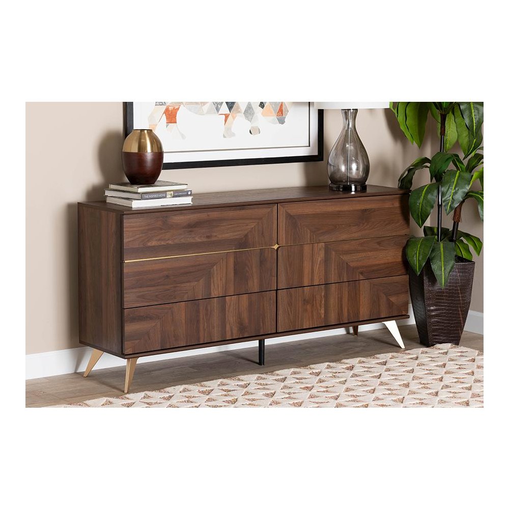 Transitional Walnut Brown Finished Wood 6-Drawer Dresser. Picture 8