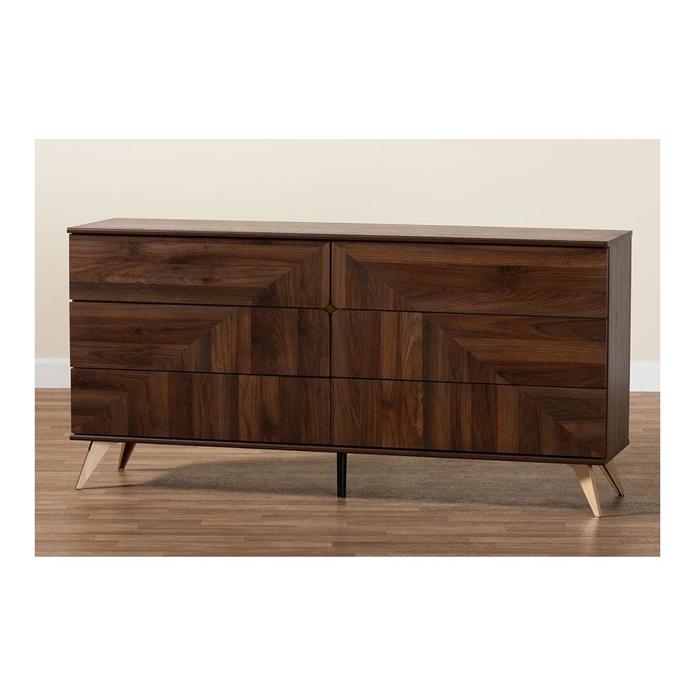 Transitional Walnut Brown Finished Wood 6-Drawer Dresser. Picture 9