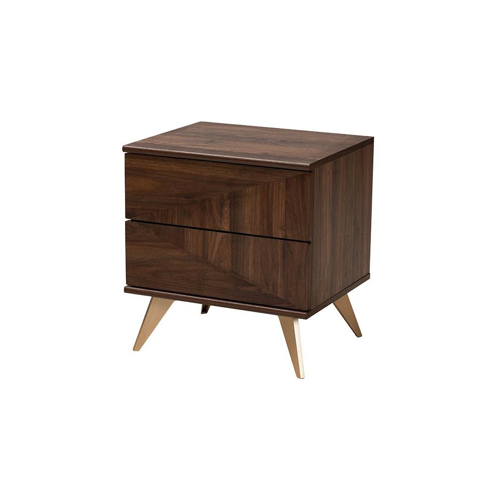 Transitional Walnut Brown Finished Wood 2-Drawer Nightstand. Picture 1