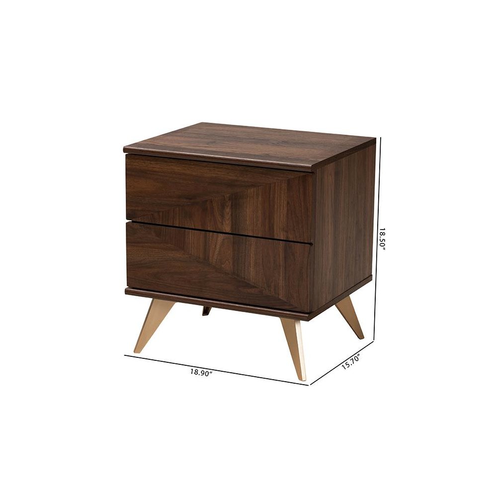 Transitional Walnut Brown Finished Wood 2-Drawer Nightstand. Picture 10