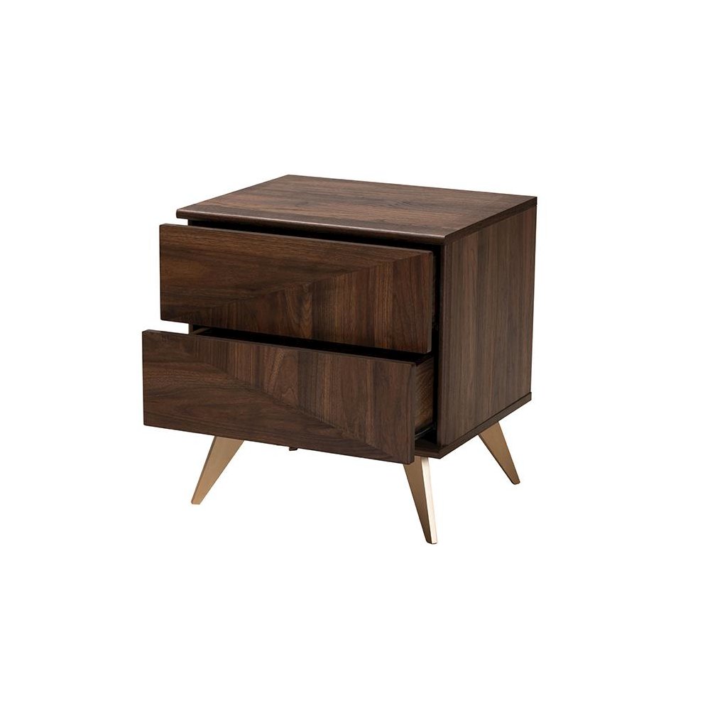 Transitional Walnut Brown Finished Wood 2-Drawer Nightstand. Picture 2