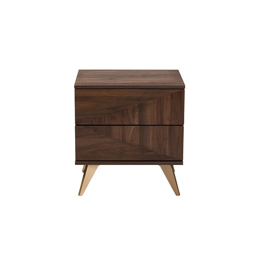 Transitional Walnut Brown Finished Wood 2-Drawer Nightstand. Picture 3