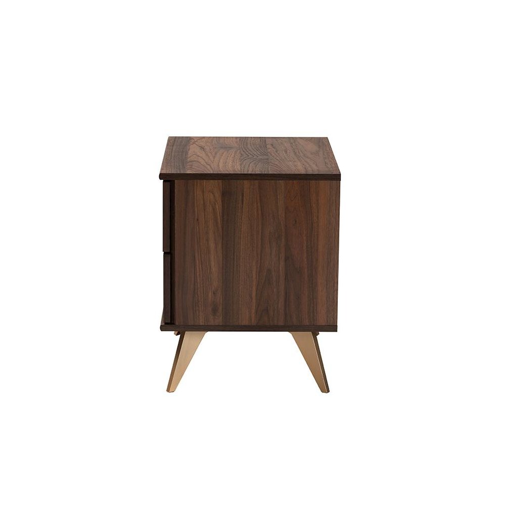 Transitional Walnut Brown Finished Wood 2-Drawer Nightstand. Picture 4