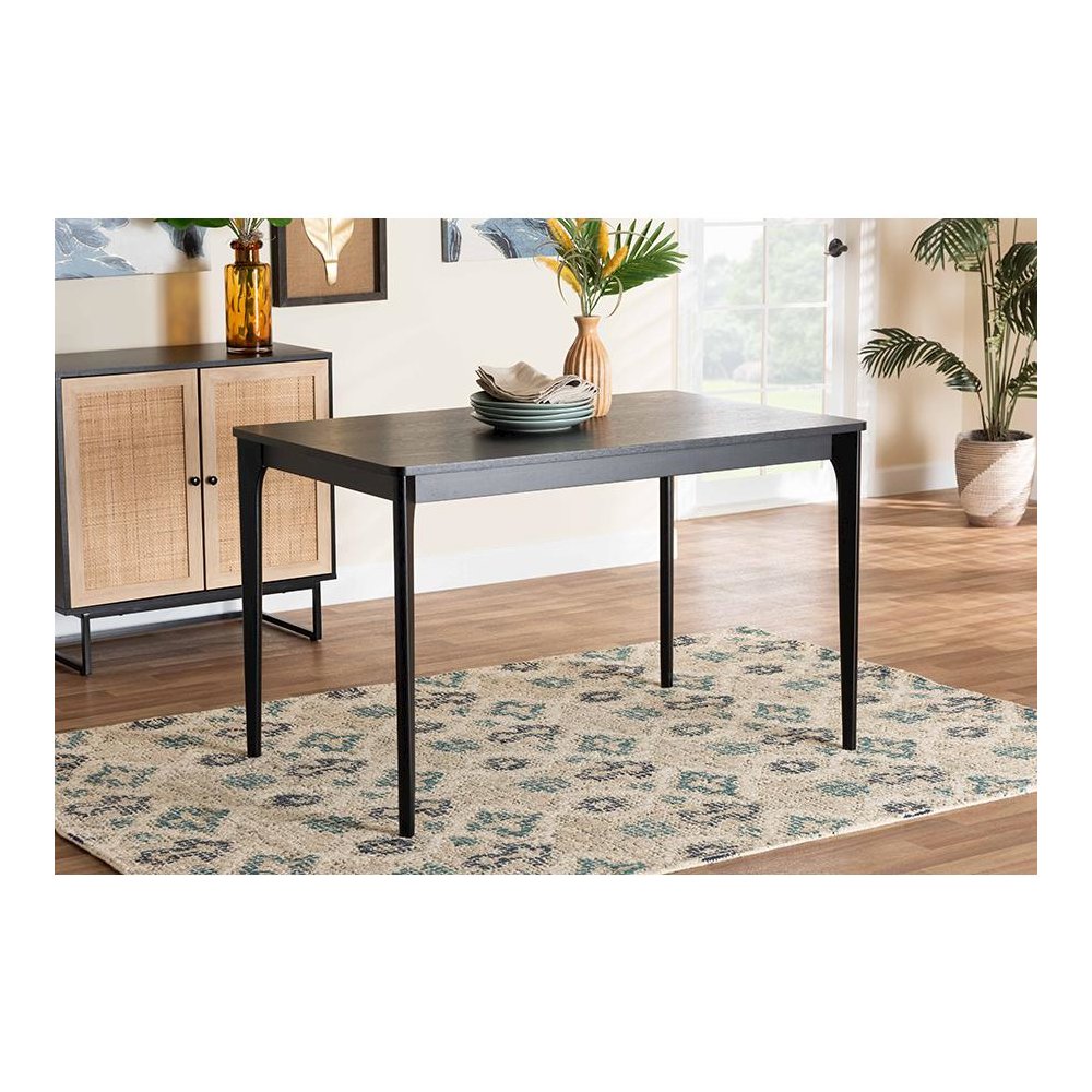 Baxton Studio Sherwin Mid-Century Modern Black Finished Wood Dining Table. Picture 7