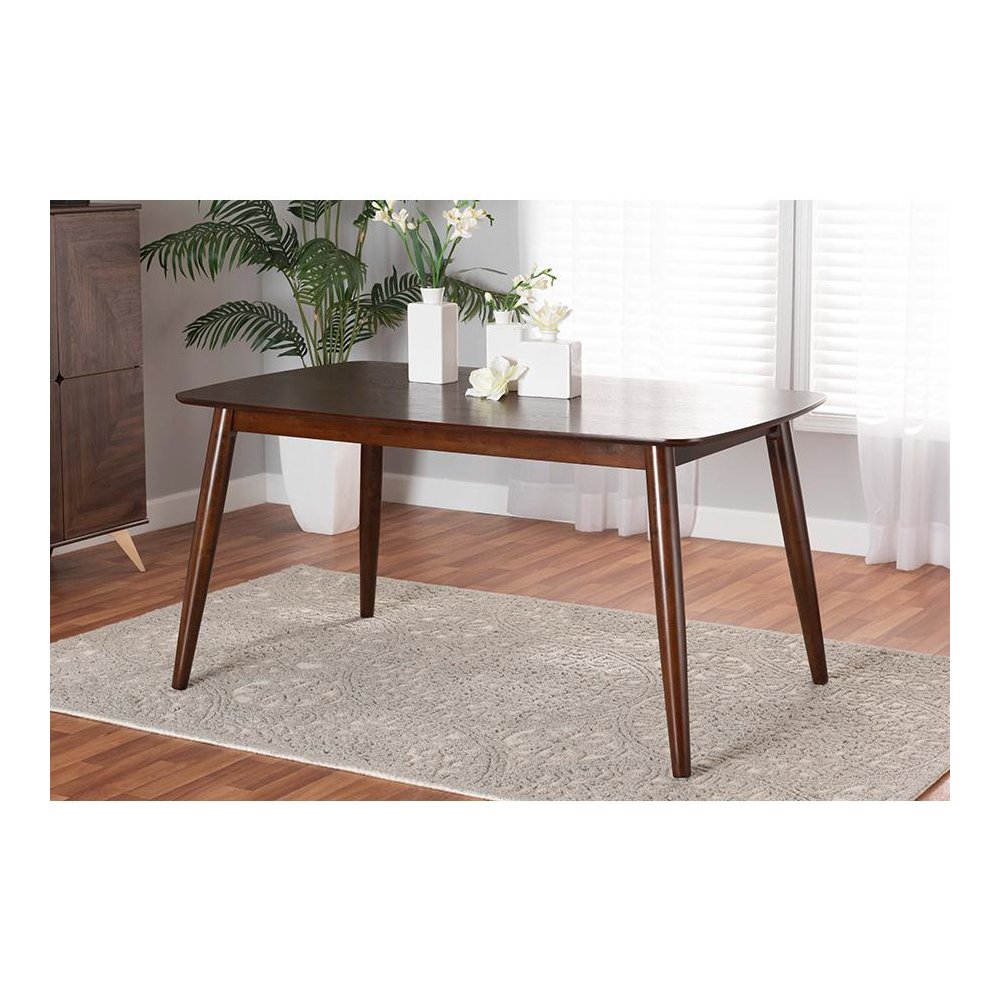 Baxton Studio Flora Mid-Century Modern Walnut Brown Finished Wood Dining Table. Picture 7