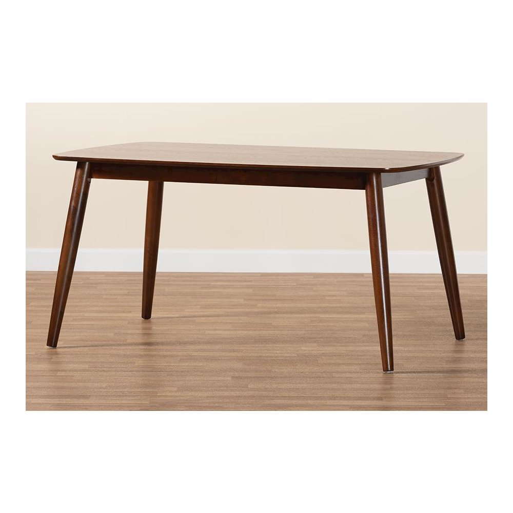 Baxton Studio Flora Mid-Century Modern Walnut Brown Finished Wood Dining Table. Picture 8