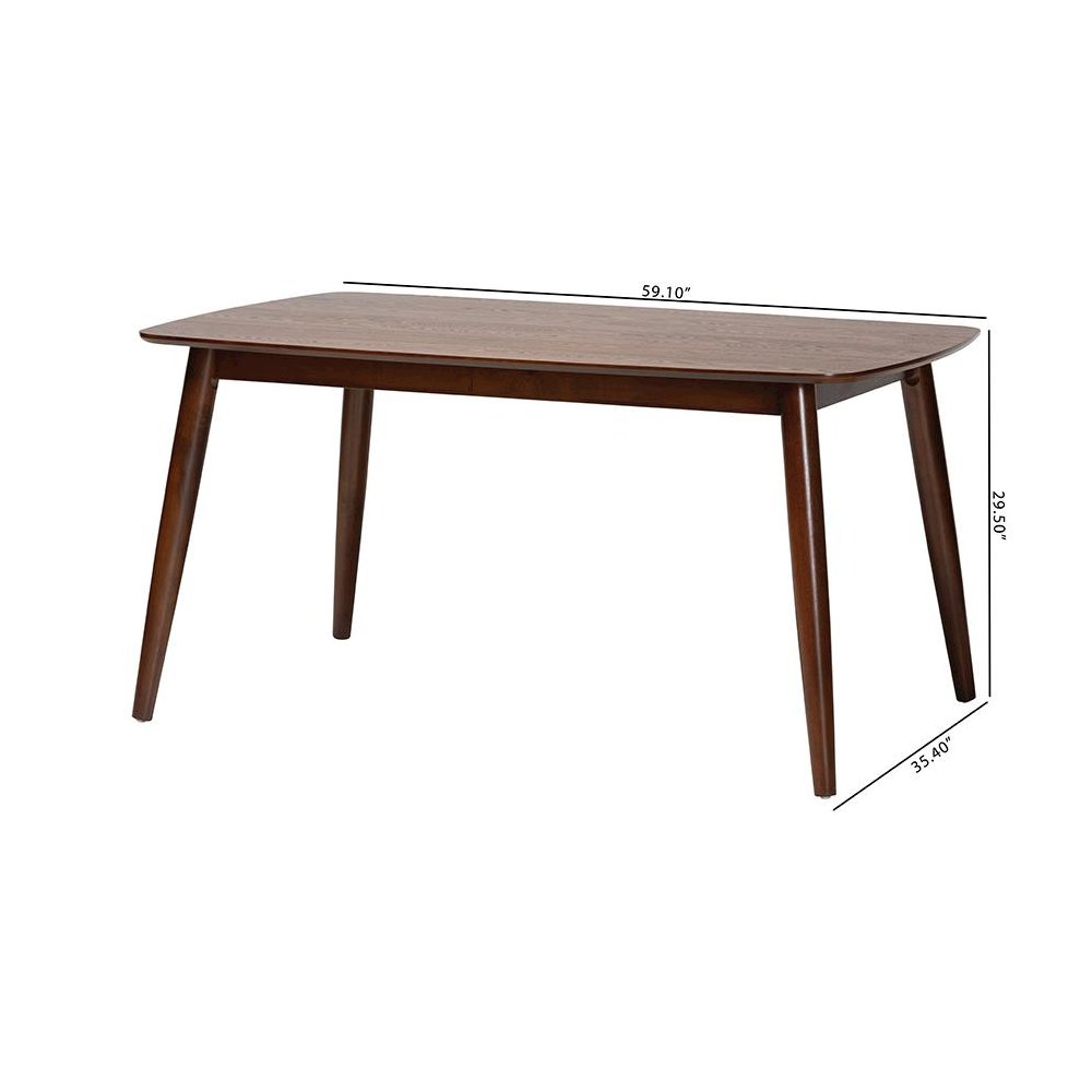 Baxton Studio Flora Mid-Century Modern Walnut Brown Finished Wood Dining Table. Picture 9