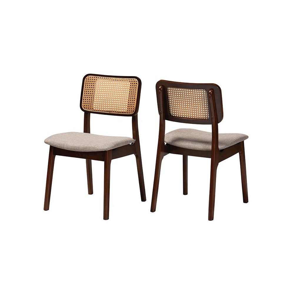 Grey Fabric and Walnut Brown Finished Wood 2-Piece Dining Chair Set. Picture 1