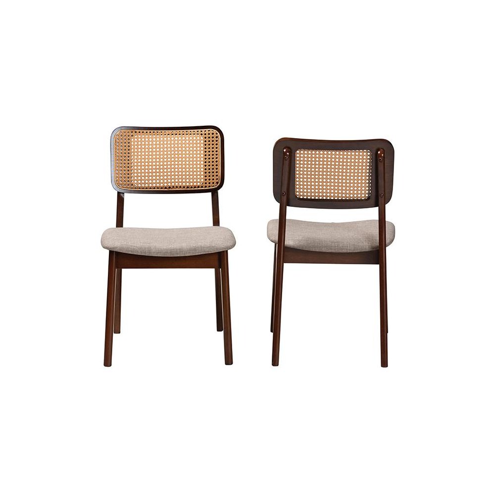 Grey Fabric and Walnut Brown Finished Wood 2-Piece Dining Chair Set. Picture 2