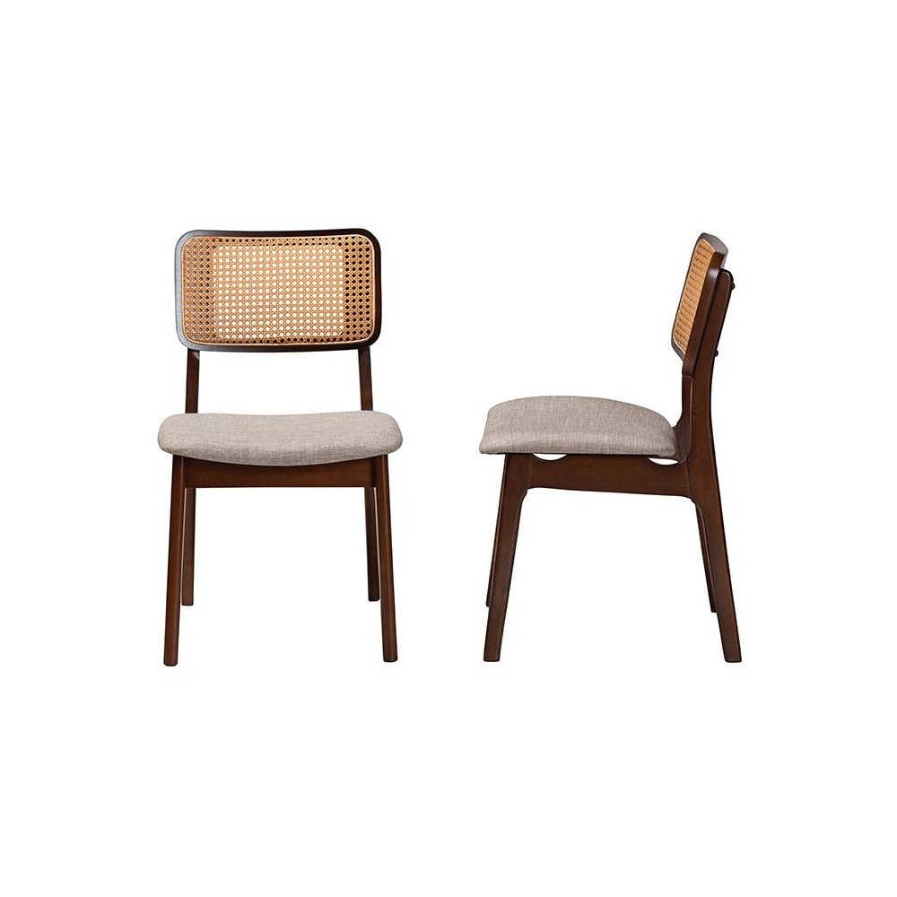 Grey Fabric and Walnut Brown Finished Wood 2-Piece Dining Chair Set. Picture 3
