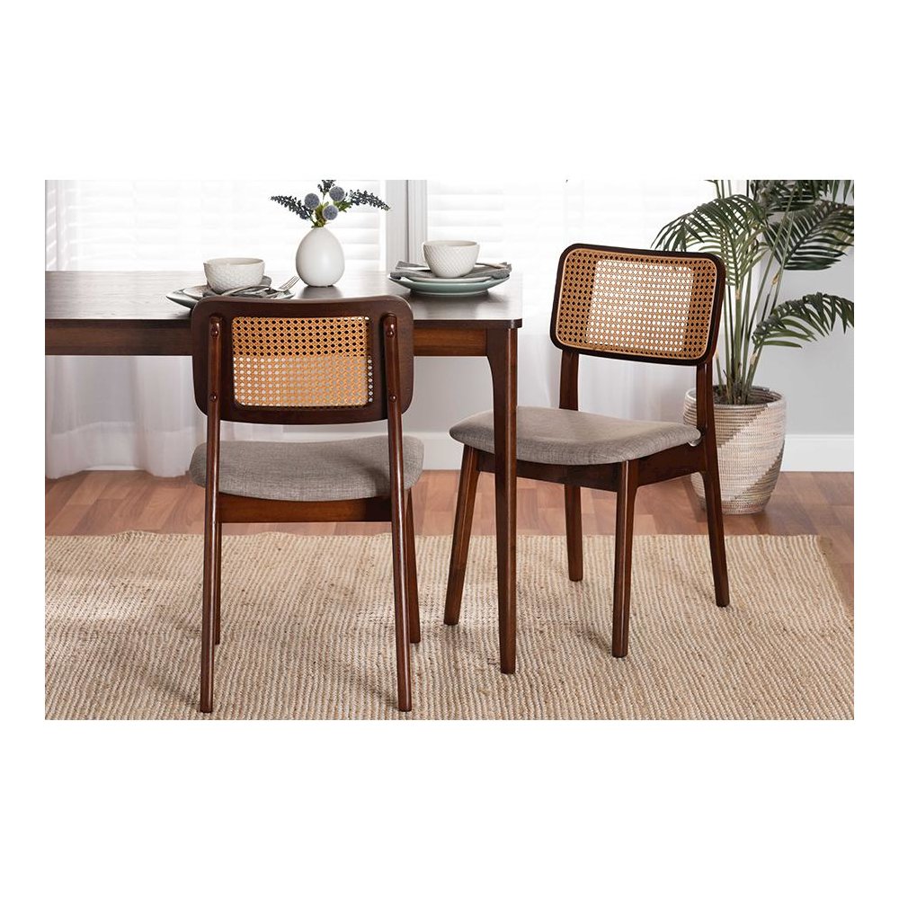 Grey Fabric and Walnut Brown Finished Wood 2-Piece Dining Chair Set. Picture 7
