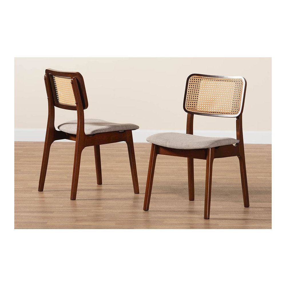 Grey Fabric and Walnut Brown Finished Wood 2-Piece Dining Chair Set. Picture 8