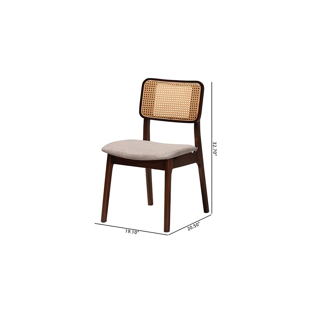 Grey Fabric and Walnut Brown Finished Wood 2-Piece Dining Chair Set. Picture 9