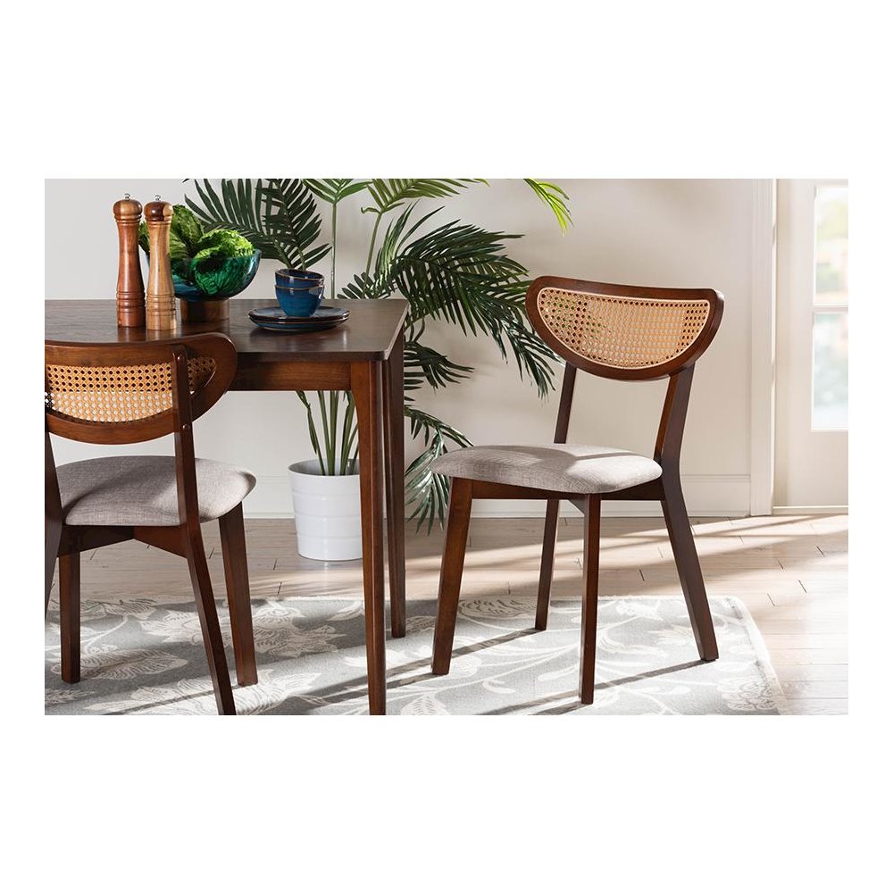 Grey Fabric and Walnut Brown Finished Wood Dining Chair. Picture 7