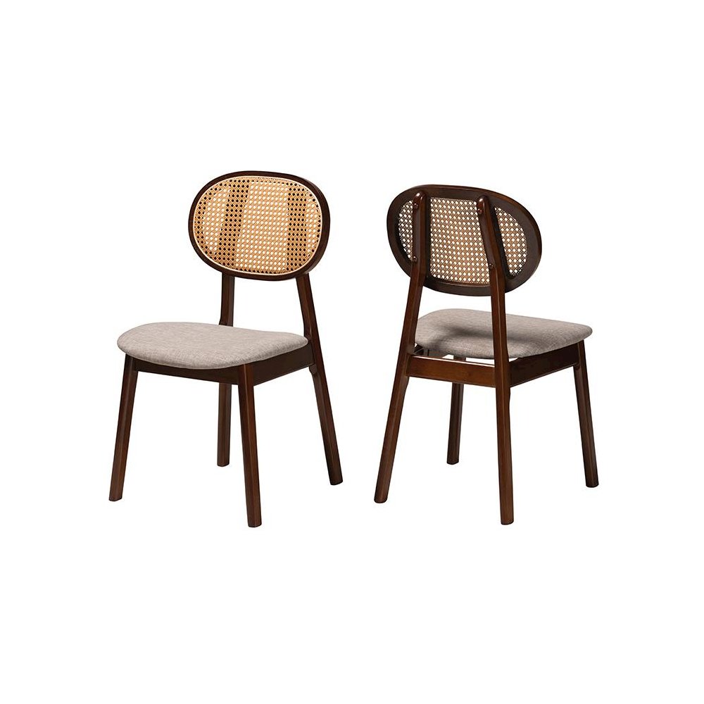 Grey Fabric and Walnut Brown Finished Wood 2-Piece Dining Chair Set. Picture 1