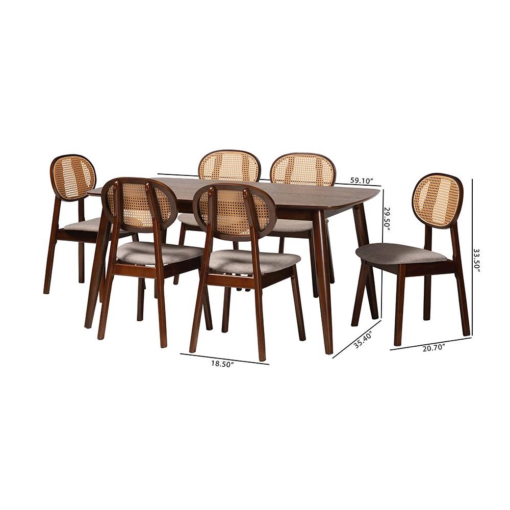 Grey Fabric and Walnut Brown Finished Wood 7-Piece Dining Set. Picture 10