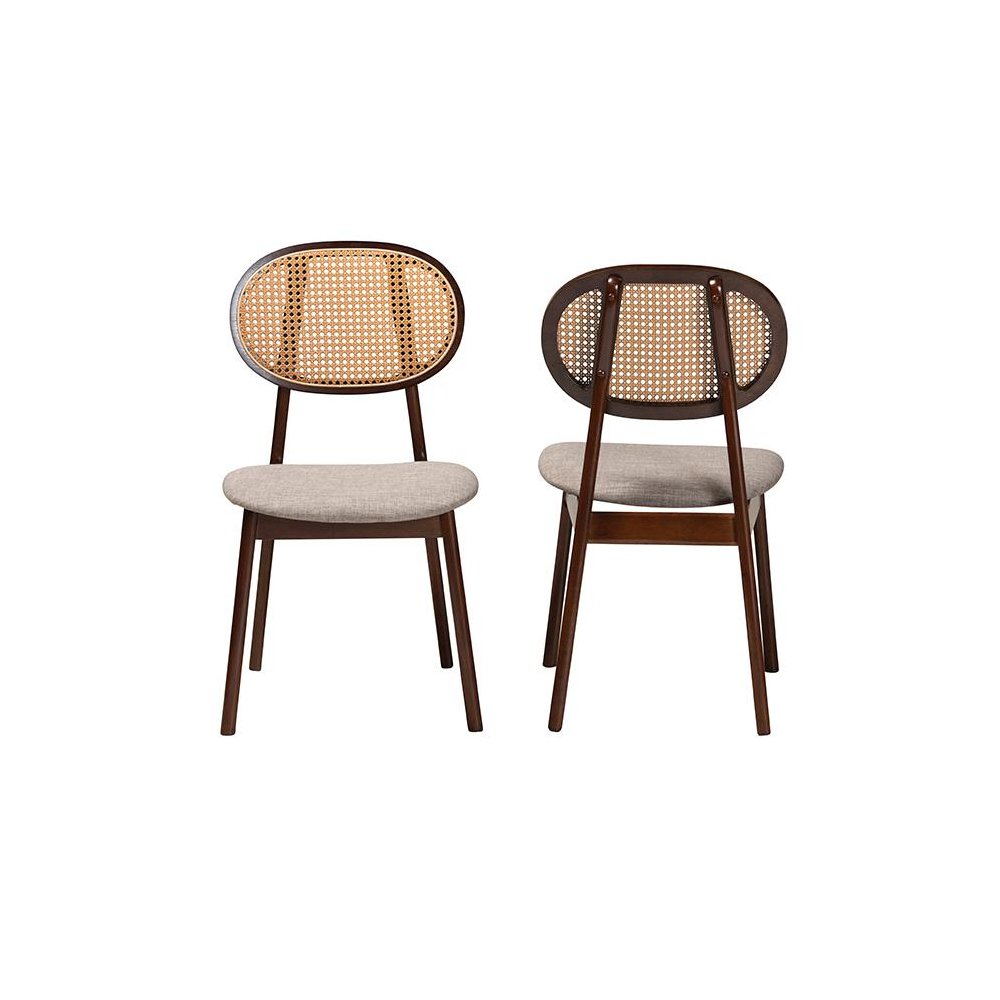 Grey Fabric and Walnut Brown Finished Wood 2-Piece Dining Chair Set. Picture 2