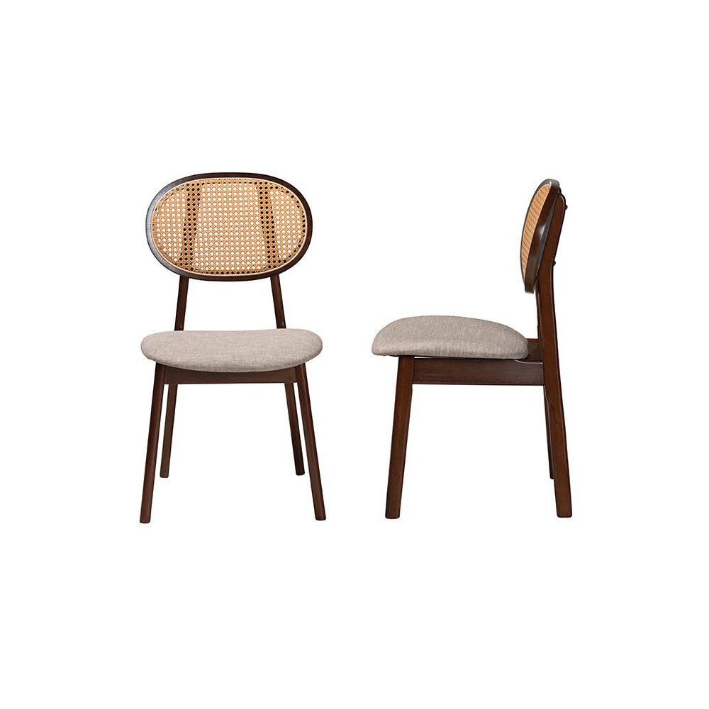 Grey Fabric and Walnut Brown Finished Wood 2-Piece Dining Chair Set. Picture 3