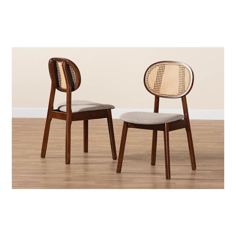 Grey Fabric and Walnut Brown Finished Wood 2-Piece Dining Chair Set. Picture 8