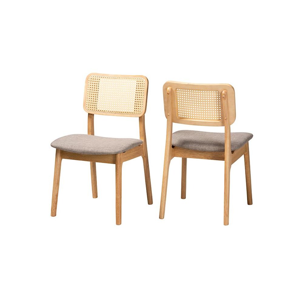 Grey Fabric and Ntural Oak Finished Wood 2-Piece Dining Chair Set. Picture 1
