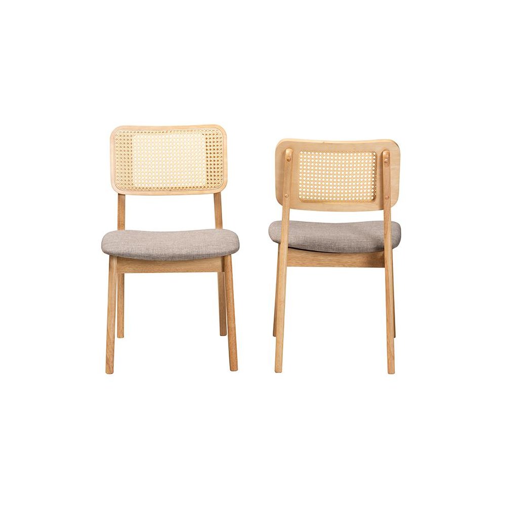 Grey Fabric and Ntural Oak Finished Wood 2-Piece Dining Chair Set. Picture 2