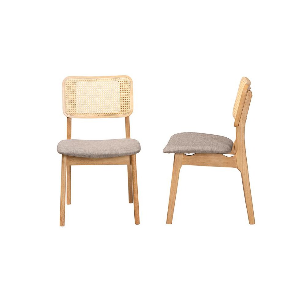Grey Fabric and Ntural Oak Finished Wood 2-Piece Dining Chair Set. Picture 3