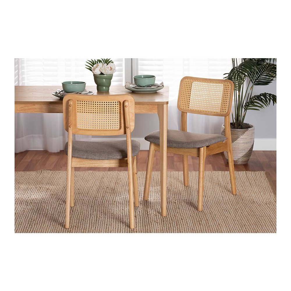 Grey Fabric and Ntural Oak Finished Wood 2-Piece Dining Chair Set. Picture 7