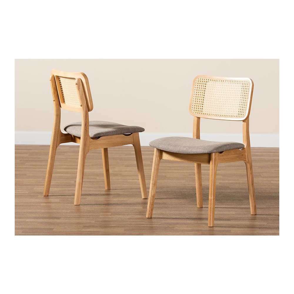 Grey Fabric and Ntural Oak Finished Wood 2-Piece Dining Chair Set. Picture 8