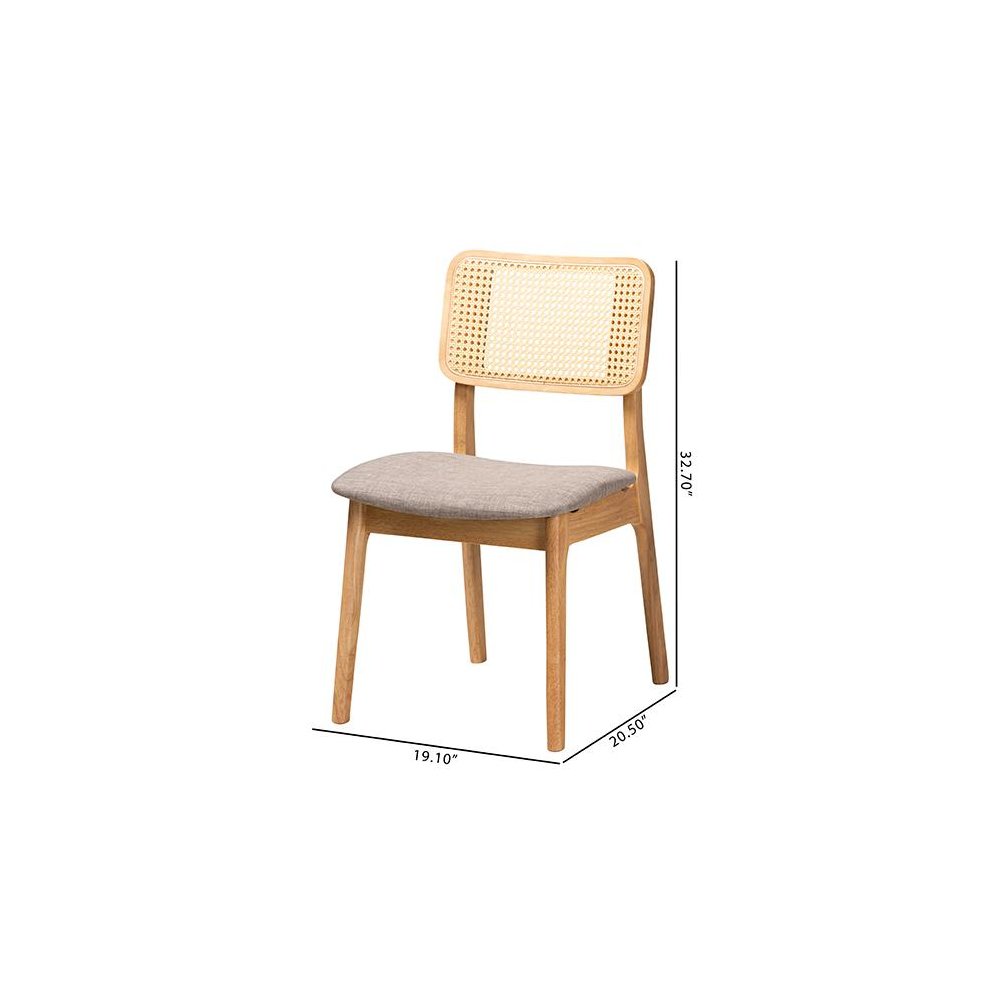Grey Fabric and Ntural Oak Finished Wood 2-Piece Dining Chair Set. Picture 9