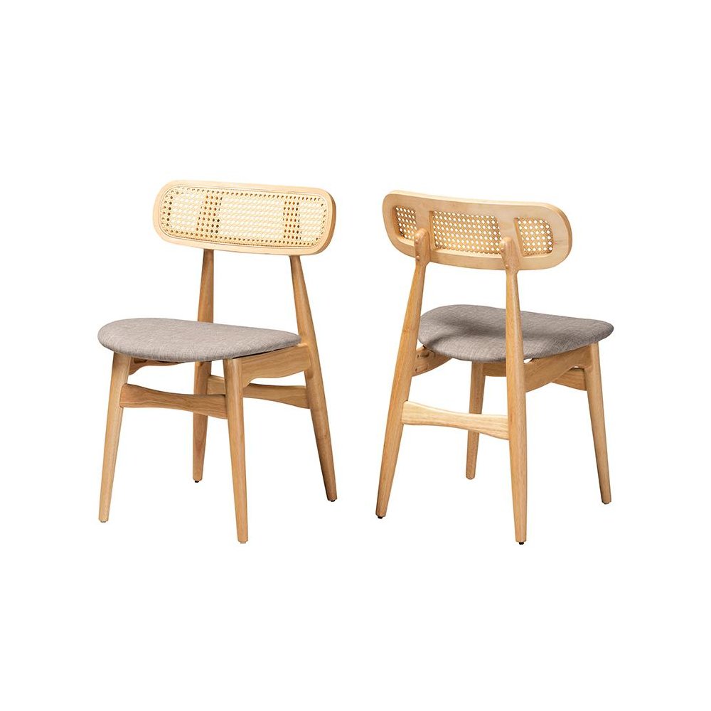 Grey Fabric and Natural Oak Finished Wood 2-Piece Dining Chair Set. Picture 1