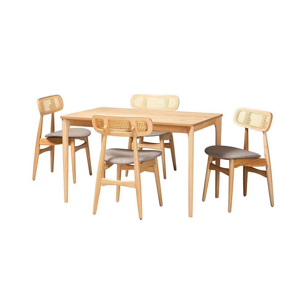 Grey Fabric and Natural Oak Finished Wood 5-Piece Dining Set. Picture 1