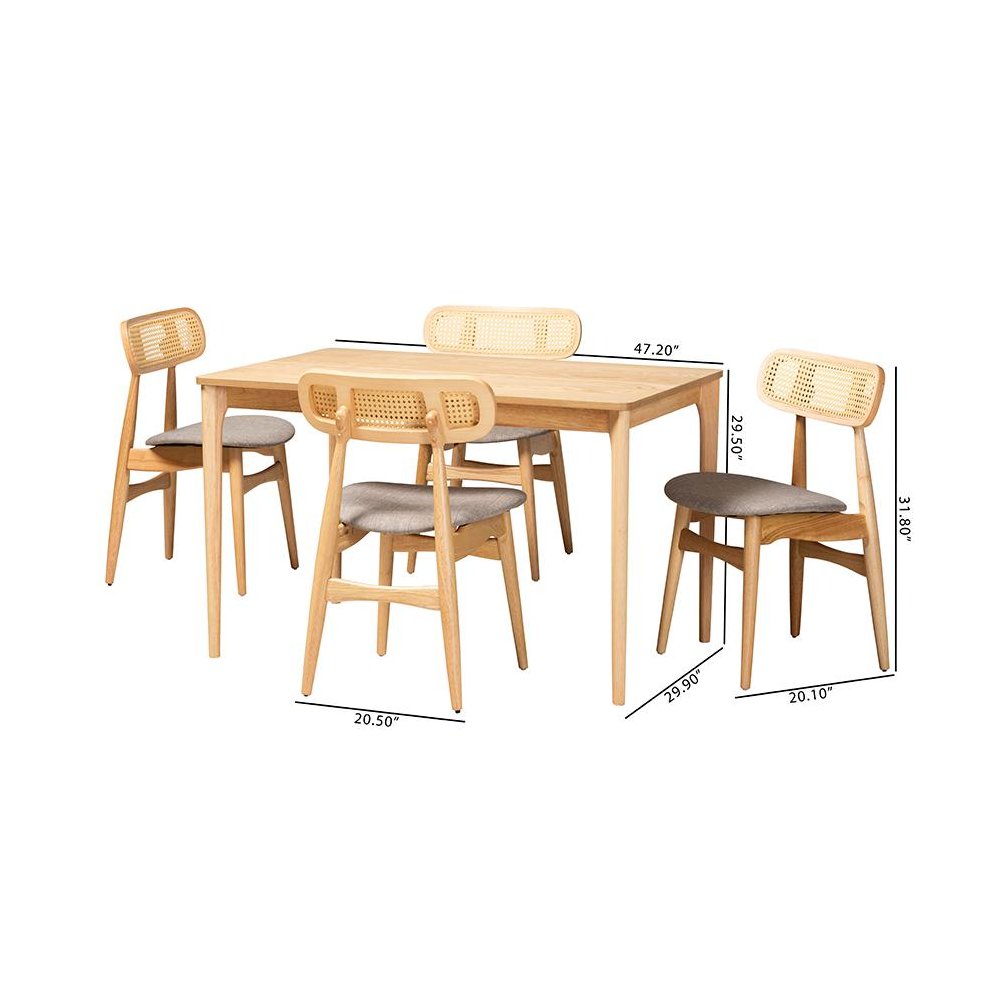 Grey Fabric and Natural Oak Finished Wood 5-Piece Dining Set. Picture 10