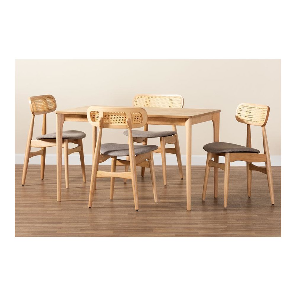 Grey Fabric and Natural Oak Finished Wood 5-Piece Dining Set. Picture 9