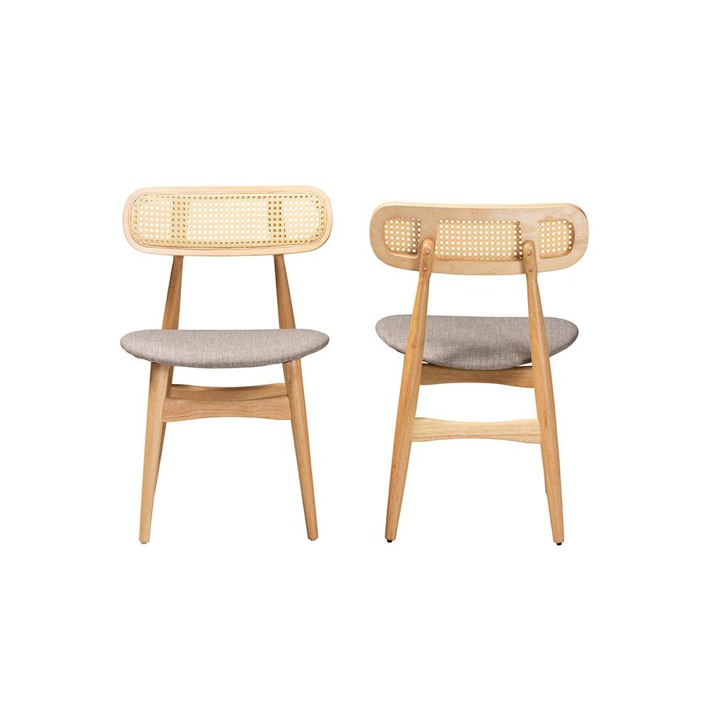 Grey Fabric and Natural Oak Finished Wood 2-Piece Dining Chair Set. Picture 2