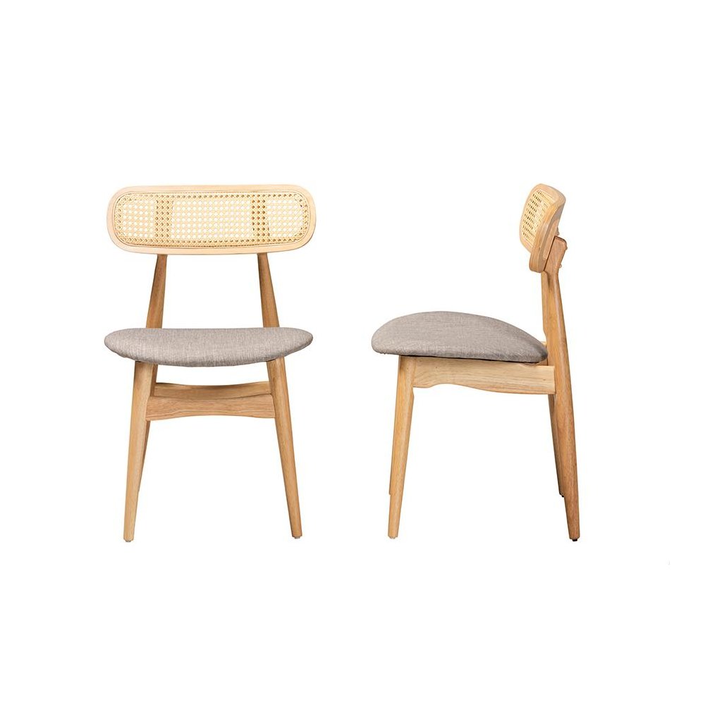 Grey Fabric and Natural Oak Finished Wood 2-Piece Dining Chair Set. Picture 3