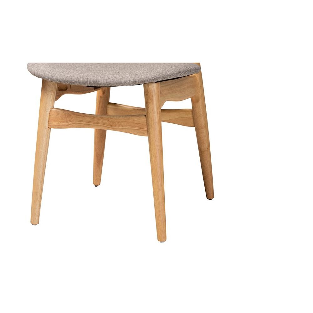 Grey Fabric and Natural Oak Finished Wood 2-Piece Dining Chair Set. Picture 5