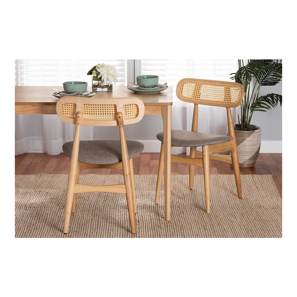 Grey Fabric and Natural Oak Finished Wood 2-Piece Dining Chair Set. Picture 7