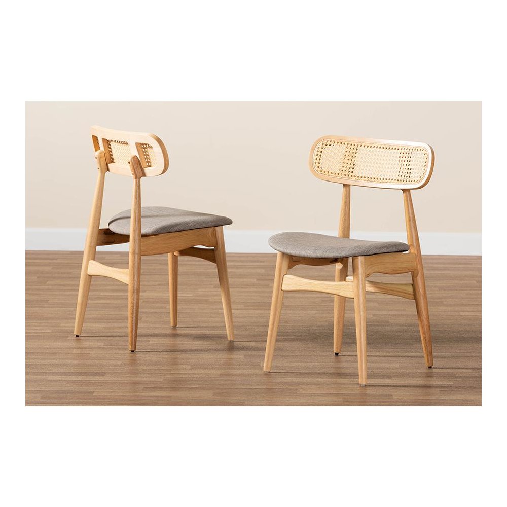 Grey Fabric and Natural Oak Finished Wood 2-Piece Dining Chair Set. Picture 8