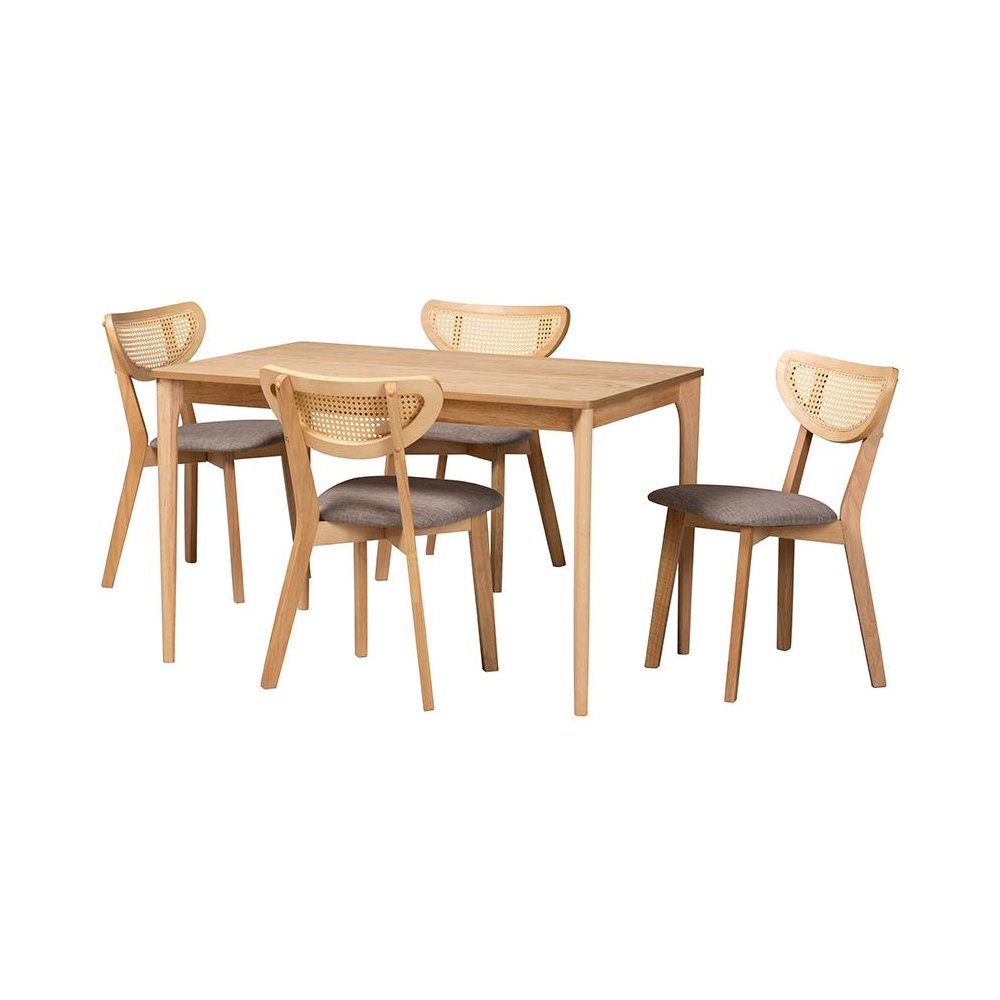 Grey Fabric and Natural Oak Finished Wood 5-Piece Dining Set. Picture 1