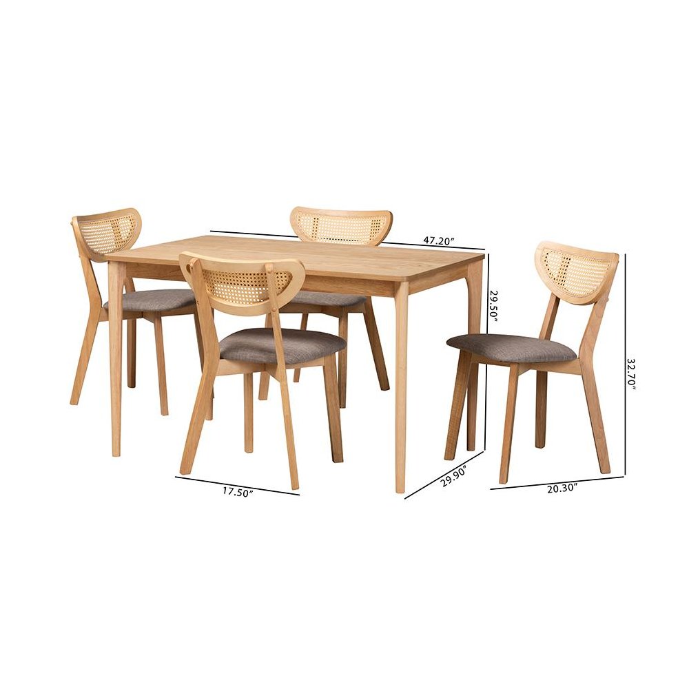 Grey Fabric and Natural Oak Finished Wood 5-Piece Dining Set. Picture 10