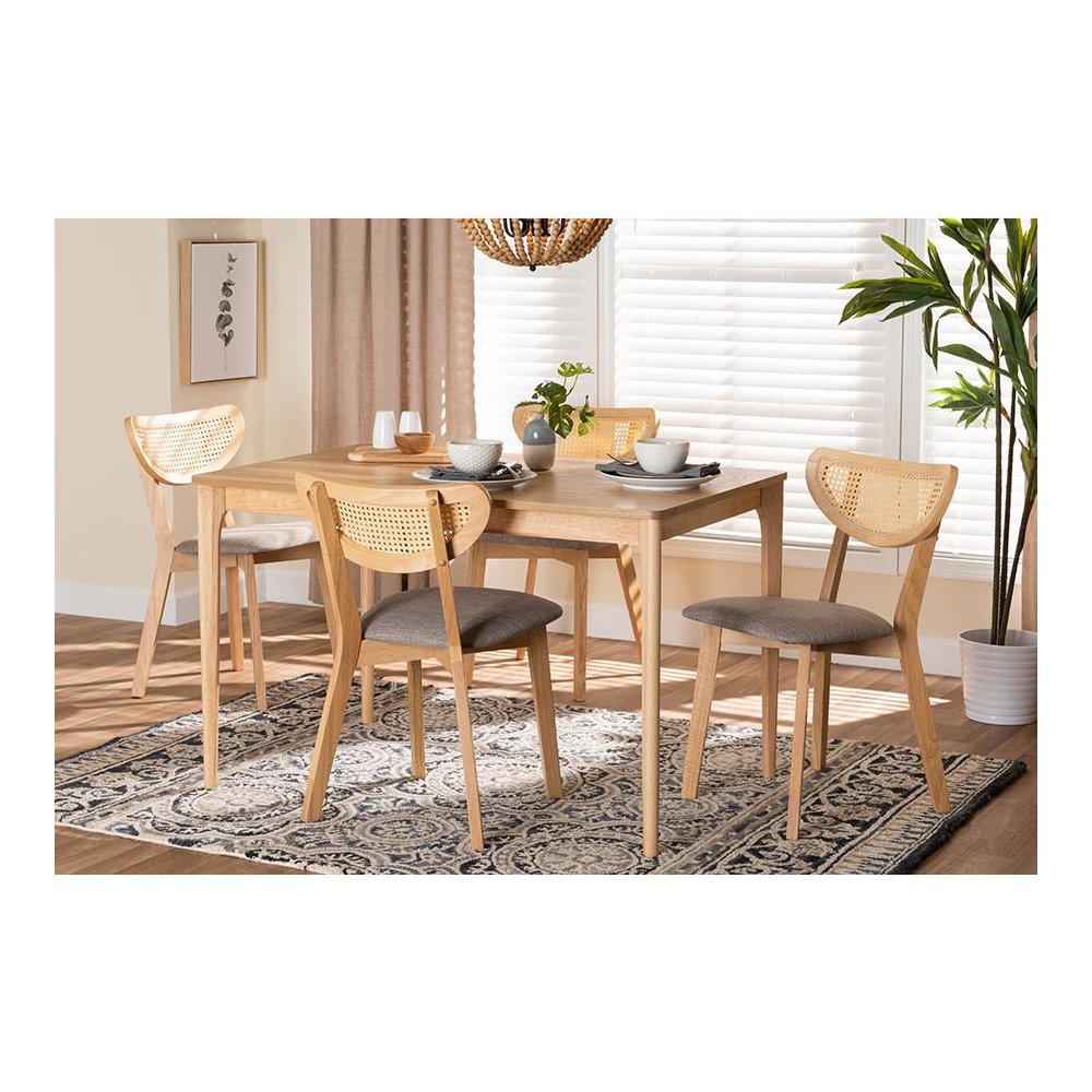 Grey Fabric and Natural Oak Finished Wood 5-Piece Dining Set. Picture 8