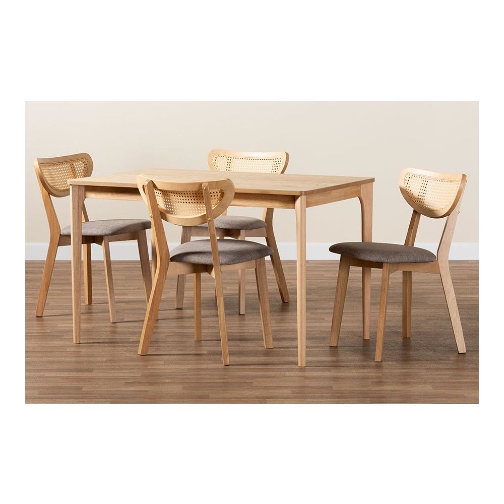 Grey Fabric and Natural Oak Finished Wood 5-Piece Dining Set. Picture 9