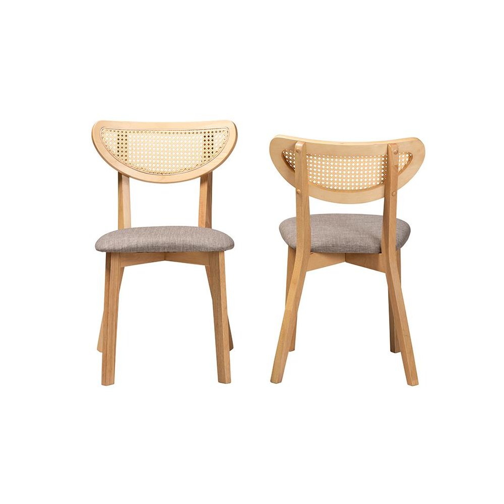 Grey Fabric and Natural Oak Finished Wood Dining Chair. Picture 2