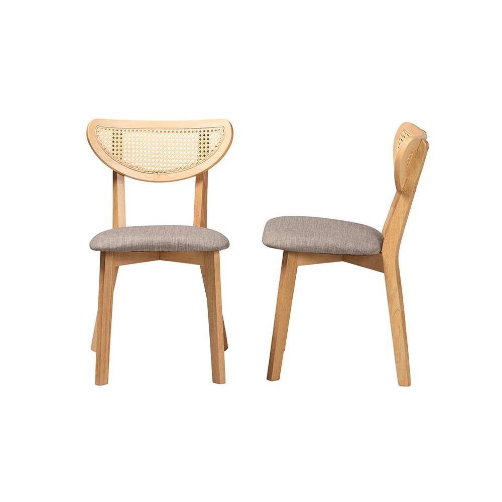 Grey Fabric and Natural Oak Finished Wood Dining Chair. Picture 3