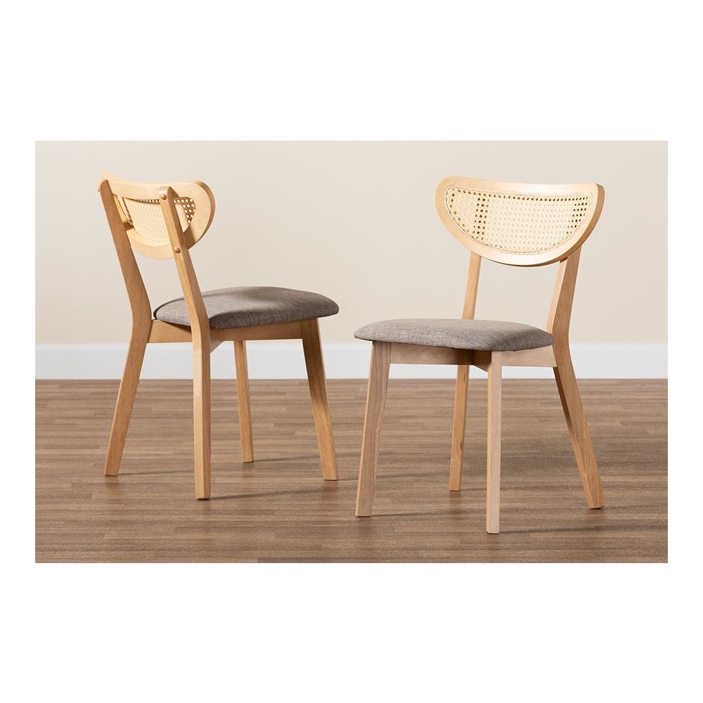 Grey Fabric and Natural Oak Finished Wood Dining Chair. Picture 8