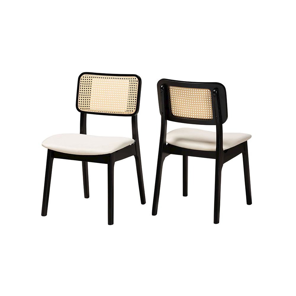 Cream Fabric and Black Finished Wood 2-Piece Dining Chair Set. Picture 1