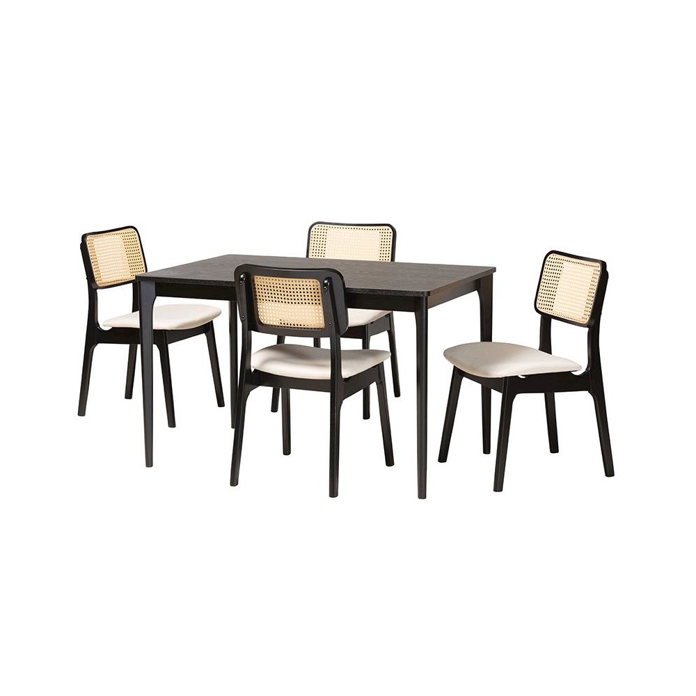 Cream Fabric and Black Finished Wood 5-Piece Dining Set. Picture 1